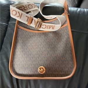 Michael Kors Brown/Tan MK Logo Messenger with Branded Strap